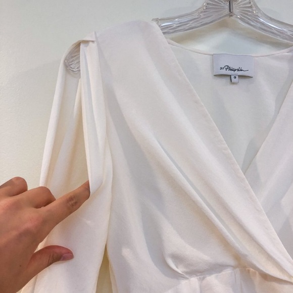 3.1 Phillip Lim 100% Silk Cream Side Tie Sash V Neck Cold Shoulder Crop Blouse - Picture 6 of 8